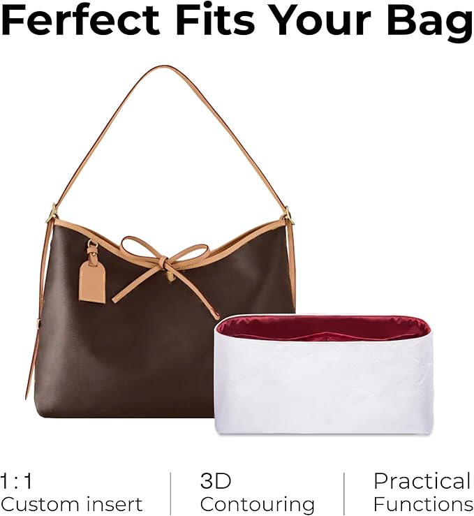 Tote Bag Organizer Insert for LV Carryall MM Handbag, Custom Fit Inside Premium Bordeaux Red Lightweight WaterResistant Purse Insert with Cup Holder Accessories