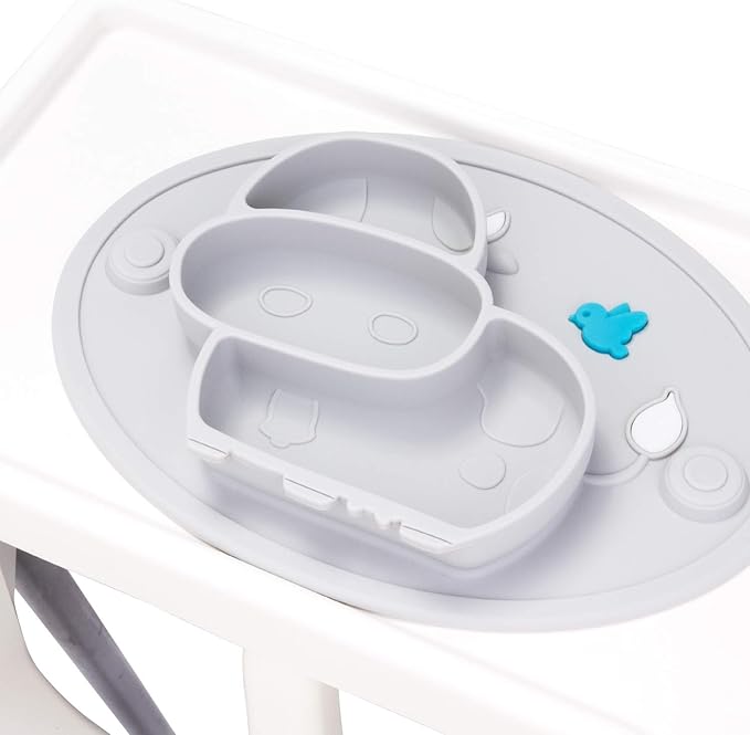 Silicone Divided Toddler Plates - Portable Non Slip Suction Plates Placemat for Children Babies and Kids BPA Free Baby Dinner Plate Bowl