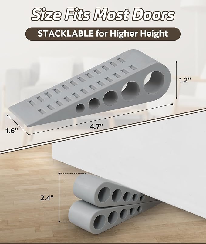 3 Pack Door Stops for Bottom of Door, Rubber Door Stopper Wedge with Holder, Door Holder to Keep Door Open, Wall Protector for Home & Office & School, Grey