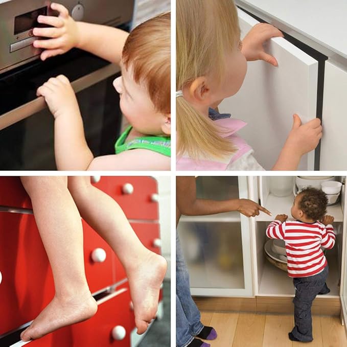 Child Proofing Safety Locks - 8 Pcs Baby Proof Lock with 8 Extra 3M Adhesives -Adjustable Flexible Strap Latches to Cabinet, Cupboard, Drawer, Fridge, Toilet-Seat, Oven, Closet Seat, Door,Window-Brown