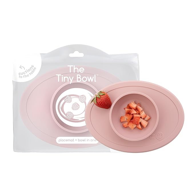 ezpz Tiny Bowl (Blush) - 6 Months+ - 100% Silicone Suction Placemat + Bowl for Infants - Fits All Highchair Trays - Baby-Led Weaning Supplies