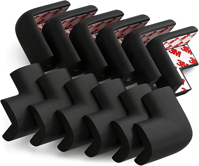 12 Pack Soft Corner Protector Baby Proofing Edge & Corner Guards, Furniture Safety Bumper for Table, Fireplace, Stair, Cabinet, (Black)