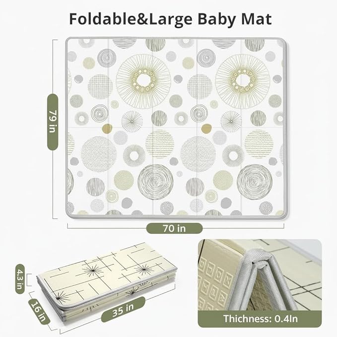 Baby Play Mat, 79x70 Inch Foldable Play Mats for Babies and Toddlers, Extra Large Play Mat, Anti-Slip Crawling Mat for Floor, Reversible & Waterproof Foam Floor Mat, Baby Foam Playmat for Tummy Time