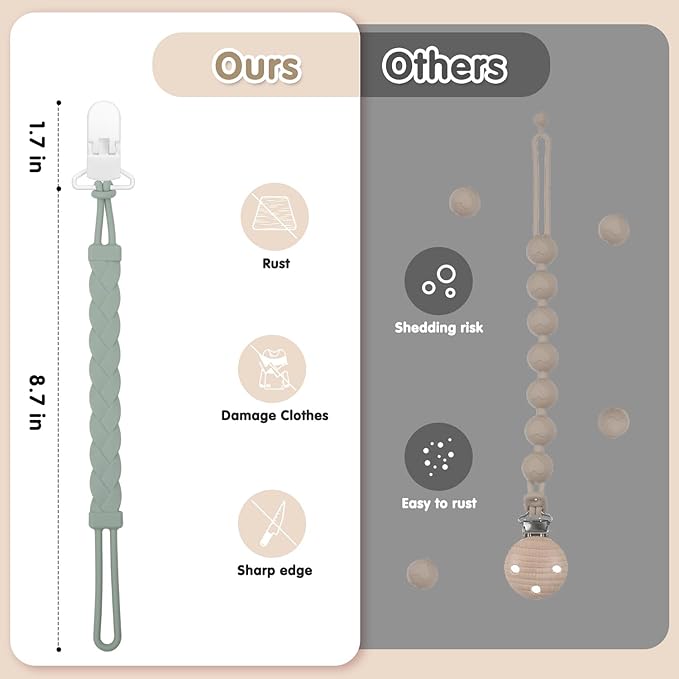 Stylish Silicone Pacifier Clips, 4-Pack Pacifier Holder with Flexible Woven Rope Design, 100% Food Grade Silicone, Easter Safe Essentials for Newborns Baby Boys and Girls