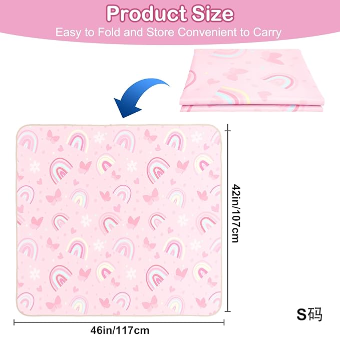 Basumee Splat Mat High Chair Mat Waterproof Baby Play Splat Mat for Under High Chair Food Catcher Highchair Mat for Floor Non Slip Bottom, Pink Rainbow, 46x42 Inches