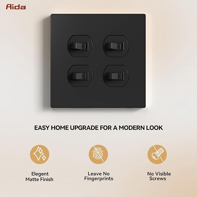 AIDA 2-Gang Screwless Wall Plates - Mid-Size Thermoplastic Cover for Duplex & Combo Receptacles and Toggle Switches - Unbreakable & UL Listed - 1 Pack,Matte Black
