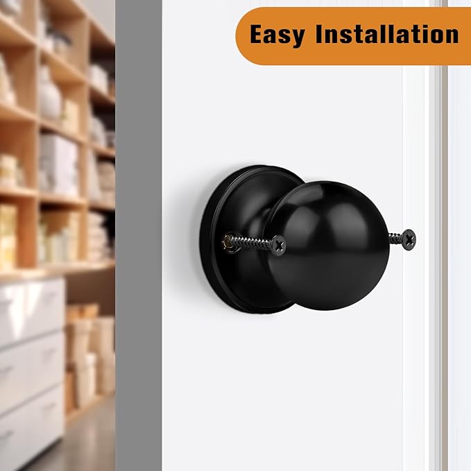 Probrico Black Door Knobs, Hall Dummy Door Handle with Round Ball, Closet Pantry Door Knob Interior Door Knobs, 2 Pack
