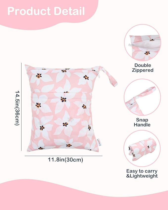 ALVABABY 2pcs Waterproof Wet Dry Bags,Reusable with Two Zippered Pockets,Baby Cloth Diaper,Travel,Beach,Pool,Daycare,Soiled Baby Items,Yoga Gym Bag,Swimsuits or Wet Clothes 2LW01