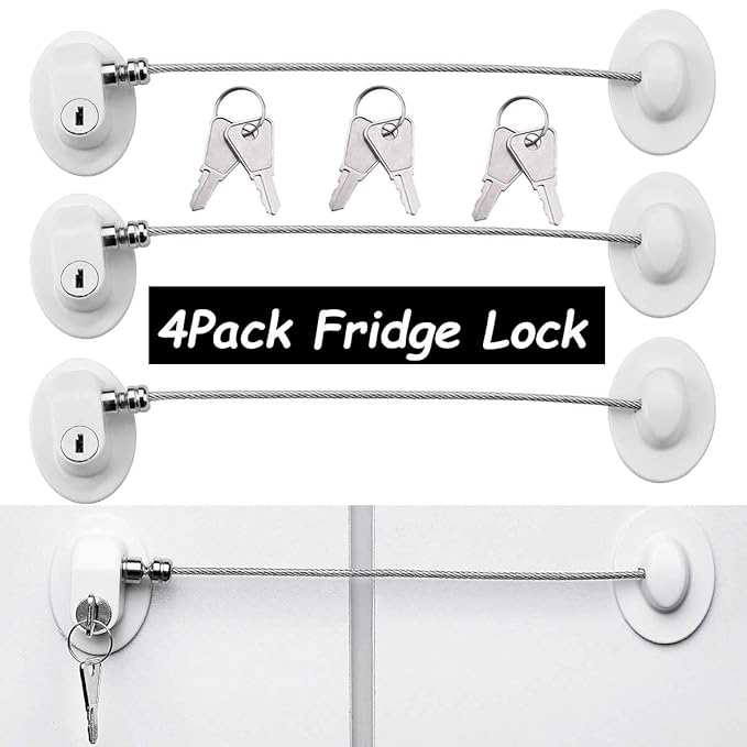 4 Pack Refrigerator Locks with 8 Keys,Child Safety Fridge Lock,Refrigerator Lock Combination,Mini Fridge,File Drawer,Toilet Seat Lock with Strong Adhesive (White)
