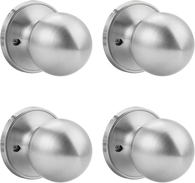 Knobonly 4 Pack Single Side Dummy Door Knob, Non-Turning Indoor Door Knob, Closet Door Knobs, Satin Nickel, Stainless Steel