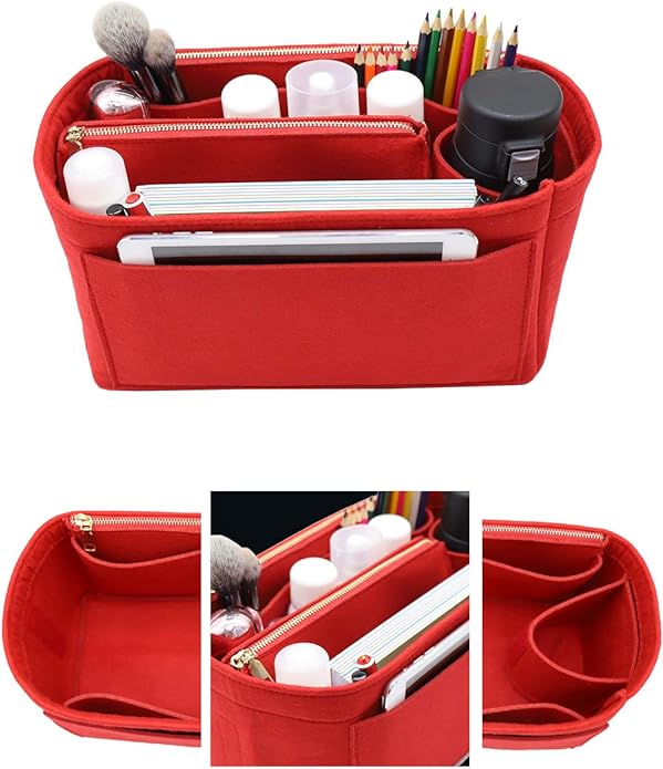 LEXSION Felt Purse Bag Organizer Insert with zipper Bag Tote Shaper Fit Speedy Neverful PM MM