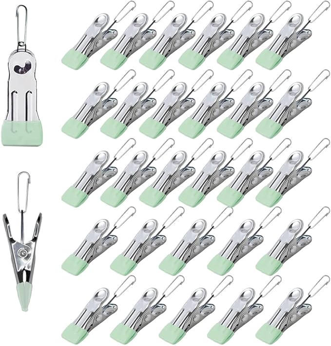 Multipurpose Heavy Duty Stainless Steel Clothespins, Clothes Pins for Laundry, Towel Drying Clips, Outdoor Clothespins for Socks, Towels, Snacks, Photo(30, Light Green)