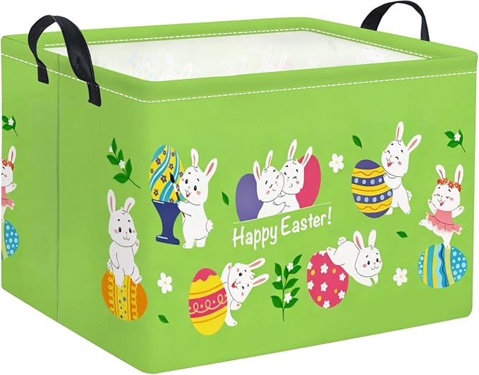 TIBAOLOVER Rectangular Easter Basket Easter Gift Basket for Kids Baby Storage Basket Cute Toy Storage Bin Organizer Shelf Book Basket Easter Room Decor(Green Easter Basket)