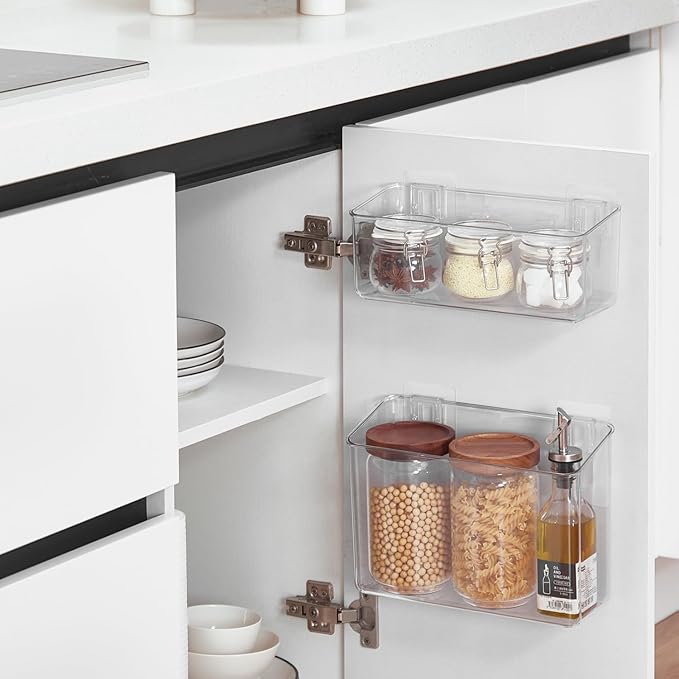 BIINONE No-Drill Adhesive Wall Mounted Storage Organizer - 2 Pack Set for Bath Toys Storage, Kitchen, Bathroom & Pantry, Laundry Utility Room Storage Bins