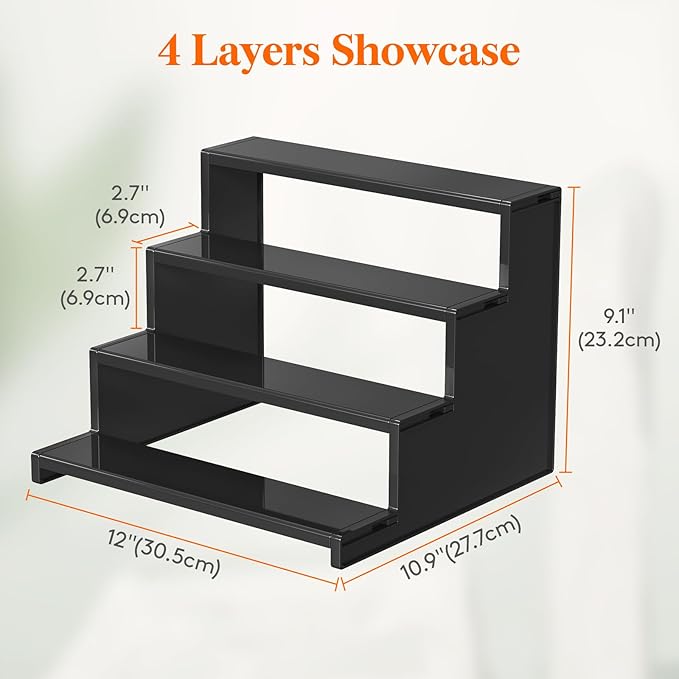 Lifewit 4 Tier Cupcake Stand, Plastic Perfume Cologne Organizer, Tool-Free Assembly, Makeup Display Shelf for Vanity Bedroom Bathroom Storage Organization, Black, 30 cm/12", 2 Pcs