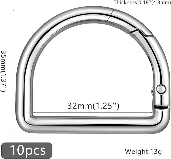 10pcs Metal D Ring Spring Key Hooks Keyring Clip for Keychain Buckle, Backpacks Handbag Purse Hardware, DIY Crafts