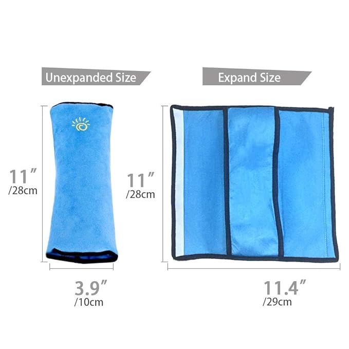 2PC Blue Seat Belt Pillow for Kids, Baby Seatbelt Pillow, Carseat Pillow Protector for Toddler Travel, Kids Travel Seat Belt Pillow, Seatbelt Strap Covers for Child Infant