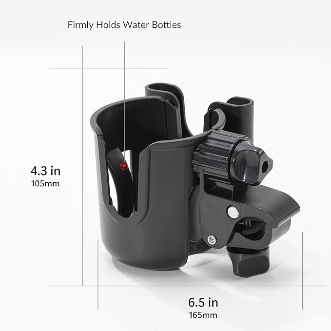 Li & Zhao Universal Stroller Cup Holder - 2-in-1 Wheelchair Cup Holder Adjustable Bike Drink Holder with Phone Holder Accessories for Rollator,Bike,Scooter,Walker(Black)
