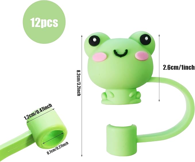 12Pcs Cute Silicone Straw Covers Cap,RENUIS Straw Toppers for Tumblers,Reusable Portable Drinking Straw Tips Lids,Dust-Proof Straw Plugs Soft Cap Protector Cover for 6-7mm Small Straws(Animals Theme)