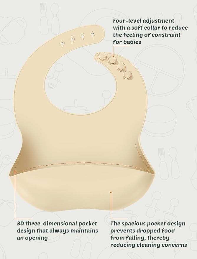 Silicone Baby Feeding Set 9 Pcs, Spill-Proof Suction Plate, Bowl, Bib, Silicone spoon&forks, Wooden Spoons&forks, Training cup with straw and Sippy Cup, Baby Eating Utensils (Brown)