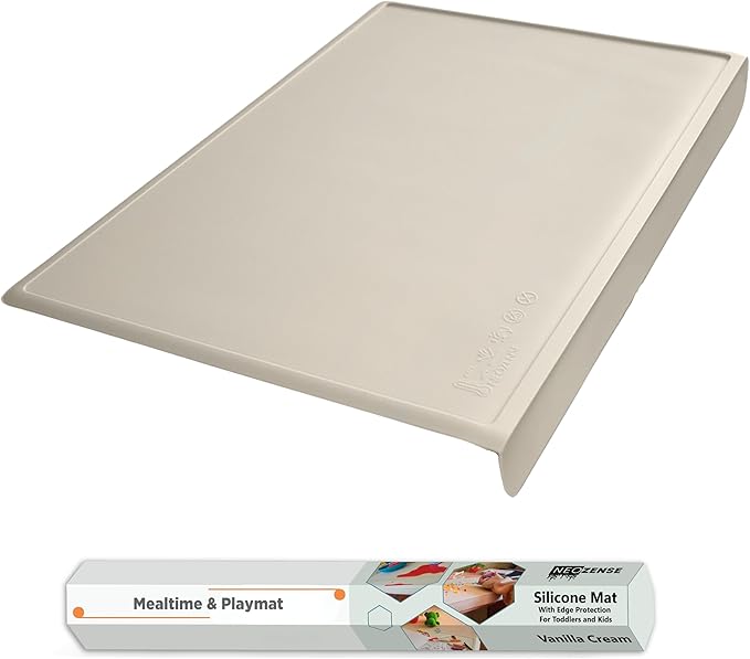 Silicone Placemats for Toddlers & Kids with Angle-Protective Safety Edge – Baby Placemats for Restaurants & Dining Table – Non-Slip & BPA-Free Food Mat – 1.5mm Thick, 18"x12", Vanilla Cream