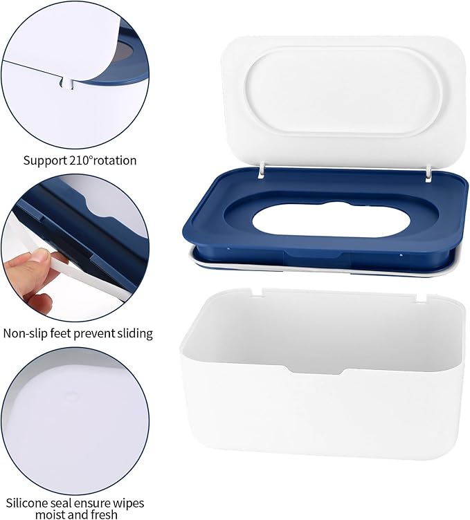 Wet Wipes Dispenser Box, Napkin Storage Holder Container Box, Dustproof Toilet Tissue Paper Box with Lid, Baby Wipes Dispenser for Home Office Desk, with a Mask Storage Organizer Case Box (Blue)
