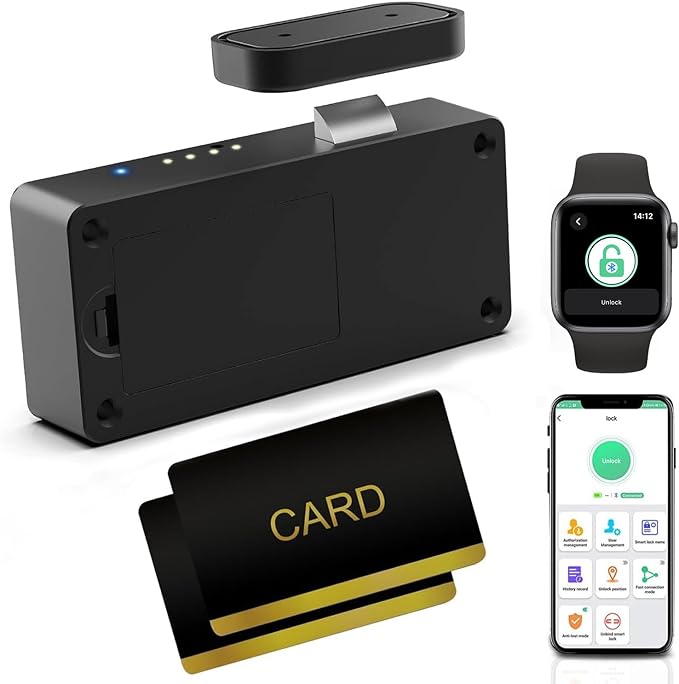 Drawer Lock eLinkSmart Hidden Cabinet Lock with NFC RFID Card Bluetooth APP Child Safety No Drilling Required for Kitchen Pantry Furniture Cupboard Door Black