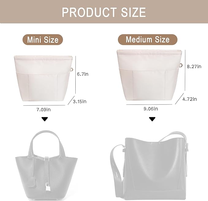 Vercord Purse Insert Organizers for Petite Tote Bag Organizer Insert Inside Handbag Shaper with Zipper Beige