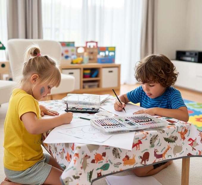 Waterproof High Chair Splat Mat – Machine Washable Floor & Table Protector for Baby Feeding, Art & Crafts, Outdoor Use (Zoo, 57x71 Inch)