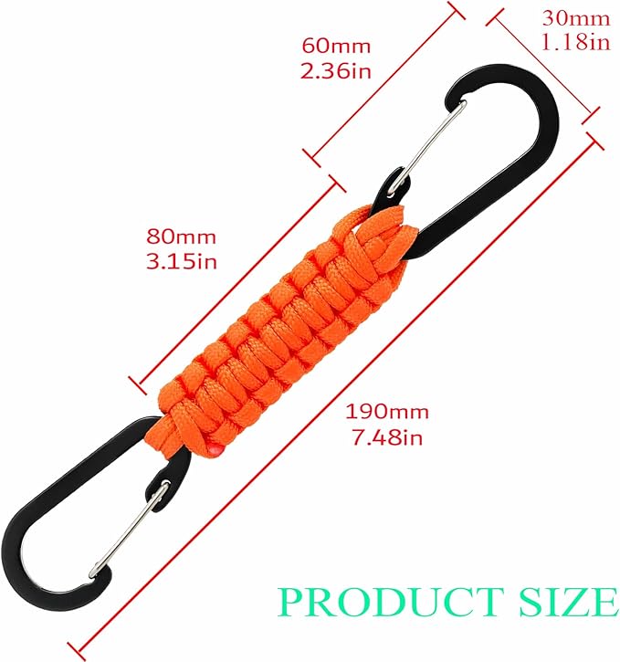 Paracord Keychain Carabiner with Double Hooks Hanger Stroller Hook for Camping Hiking Clip Water Bottle Keys Backpack Tools
