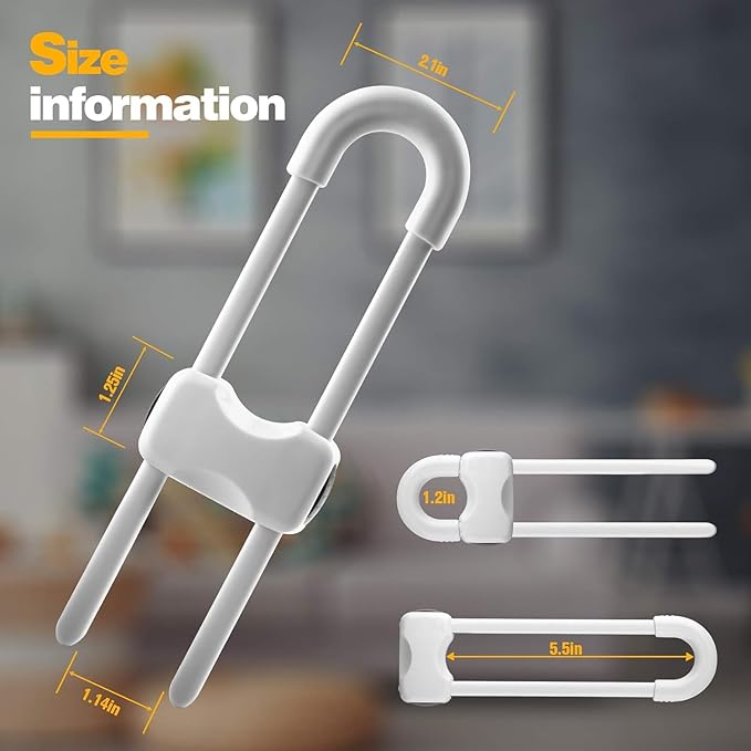 6 Pack Baby Proof Cabinet Locks, Adjustable U-Shaped Child Safety Locks for Cabinets, Drawers, Fridge, Closet | No Drill Baby Proofing Cabinet Latches with Secure Lock Button