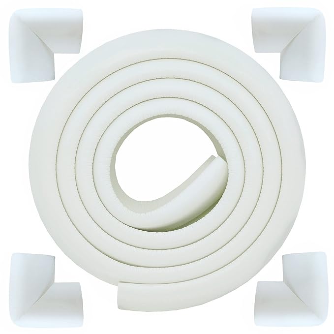 M2cbridge L Shape Extra Thick Furniture Table Edge Protectors Foam 6.5 Ft (Off White with 4 Corners)