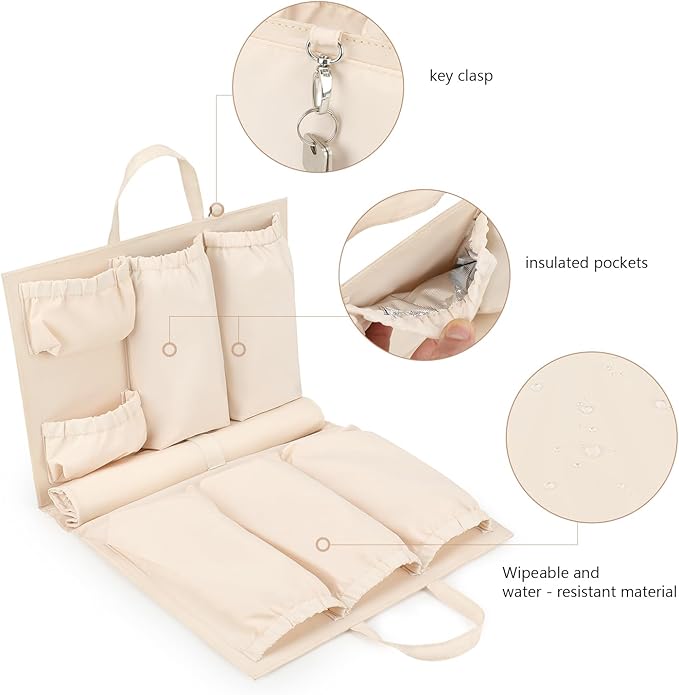 Lmbabter Removable Organizer Insert with Insulated Pocket,Updated Diaper Bag with 11 Total Pockets&Changing Pad, Handbag Tote Bag for Women Mommy Nurse (Beige)