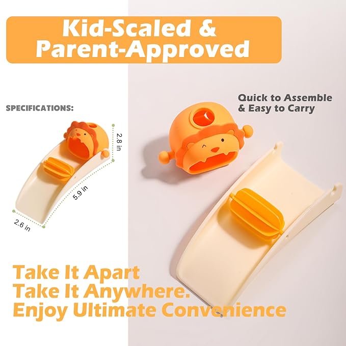 Faucet Extender for Toddlers, 2-Piece Set, Animal Fun Design, with Water Outlet Extension and Rotating Wheel Splash-Proof Design, Easy to Install, Also a Sink Extender for Children