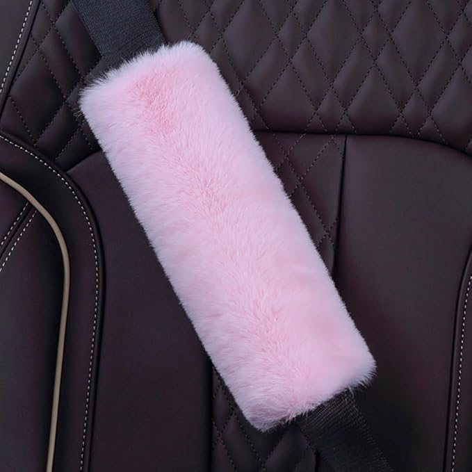 "2-Pack Soft Plush Seatbelt Covers for Kids - Comfortable Seat Belt Cushion for Newborns - Car Seat/Stroller Strap Accessories - Enhanced Driving Comfort & Protection (Baby Pink)