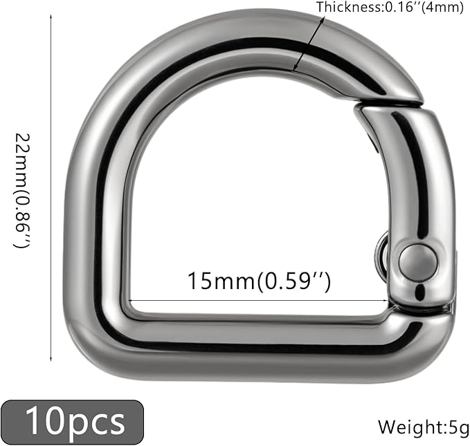 10pcs Metal D Ring Spring Key Hooks Keyring Clip for Keychain Buckle, Backpacks Handbag Purse Hardware, DIY Crafts