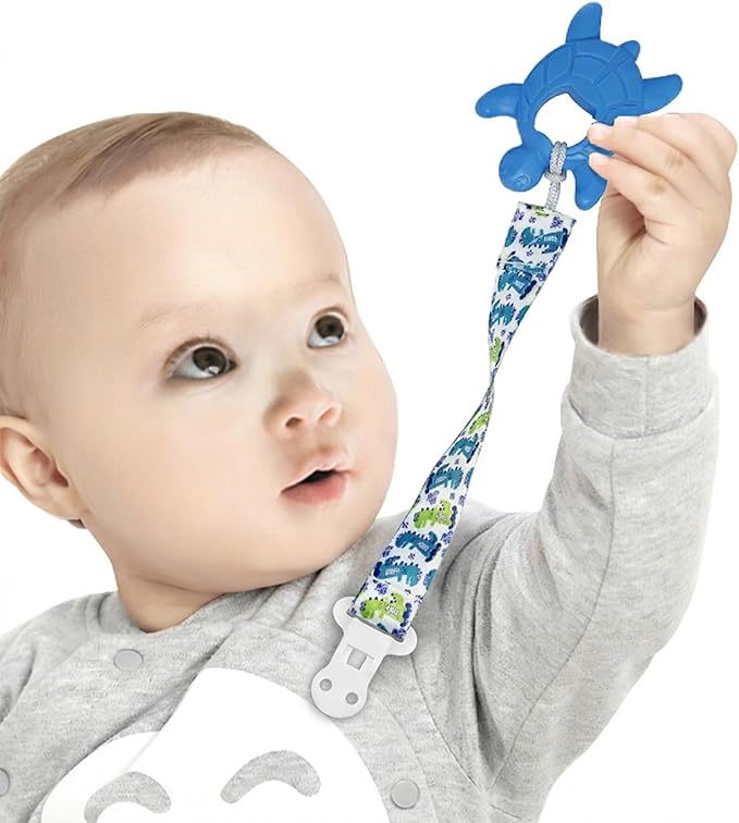 PandaEar Baby Pacifier Clips, 6 Pack Universal Holder Leash for Boys and Girls, Teething Toys Teethers