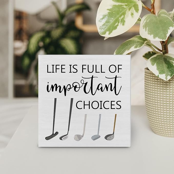 Important Choices Golf Wooden Box Decor Desk Golfer Rustic Home Office Shelf Wall Decoration Gift for Him