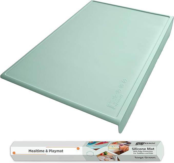 Silicone Craft Mat for Painting, PlayDoh and Art Projects with Angle-Protective Safety Edge – Toddlers & Kids Placemat – Non-Slip & BPA-Free Food Mat – 1.5mm Thick, 24"x16", Sage Green