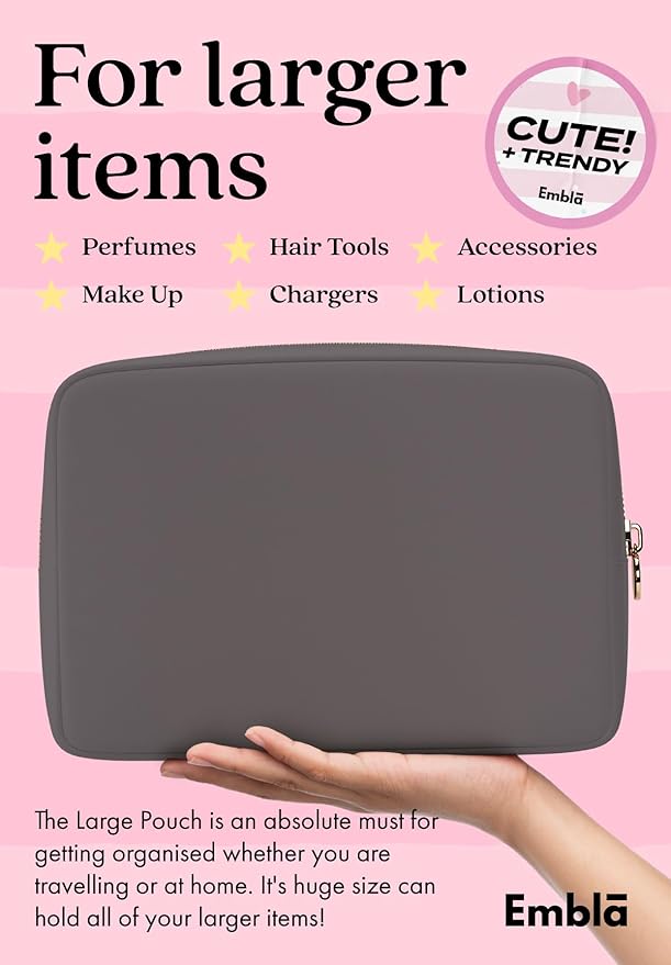 Embla Large Makeup Bag and Waterproof Nylon Travel Toiletry Bag, Large Capacity Cosmetic Zipper Pouch, Grey