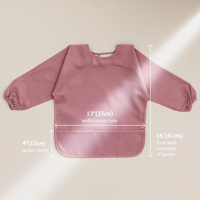 4 Pack Long Sleeve Bib, Reusable Bib with Catch-all Pocket