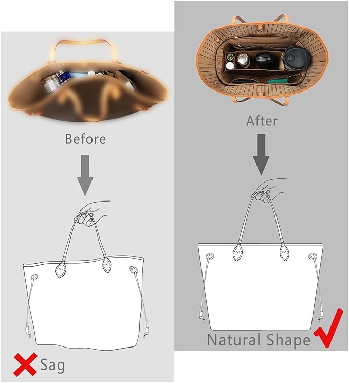 Purse Organizer Insert, Felt Purse Organizer with Zipper and Sewn Bottom Insert, Fit Speedy Neverfull Graceful,6 Sizes