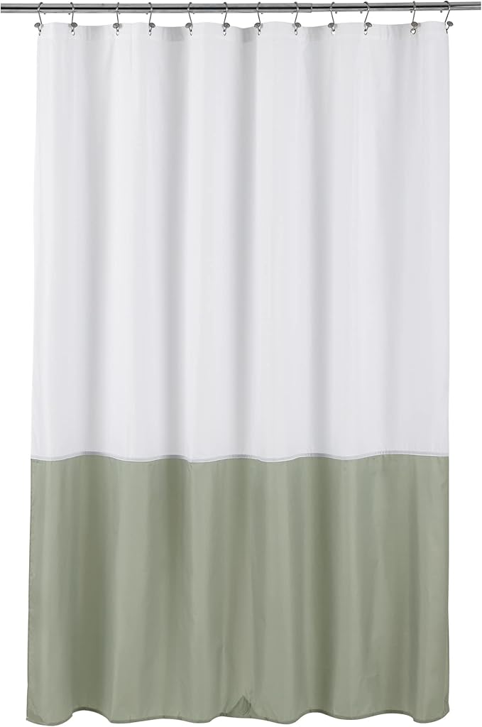 ALYVIA SPRING Waterproof Fabric Shower Curtain Liner - Soft & Light-Weight Cloth Shower Liner, 3 Bottom Magnets, Hotel Quality & Machine Washable - Standard Size 72x72, White and Sage