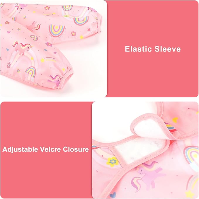 Accmor 4 Pack Long Sleeve Bibs, Baby Smock Waterproof Sleeved Bib Smock for Baby Toddler 6-36 Months