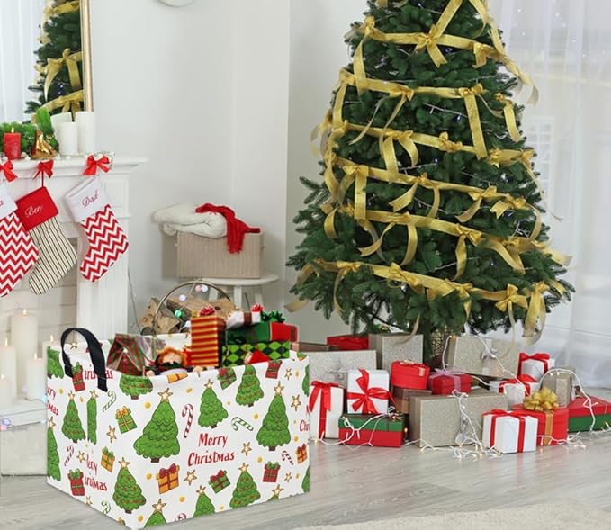 TIBAOLOVER Rectangular Christmas Basket Tree Christmas Gift Baskets for Families Cute Baby Storage Bin Kids Storage Bin Toy Organizer Box Christmas Room Decor for Christmas Parties(Merry Christmas)