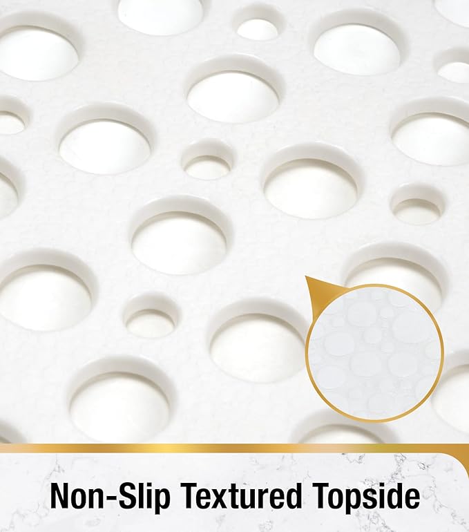 HITSLAM Bathtub Mat Non Slip, 30 x 17 Inch TPE Bath Mat for Tub, Efficient Drainage Bathroom Shower Mat with Suction Cups, Bath Tub Mat, Soft on Feet and Easy to Clean, White