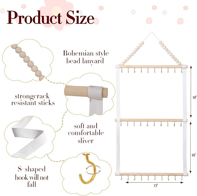 YOcity Headband Holder Organizer for Girls Baby Hair Accessories Organizer Hair Bow, Clip, Hair Tie,Headbands Storage Hanging Decor for Nursery Toddler Girls Room (White)
