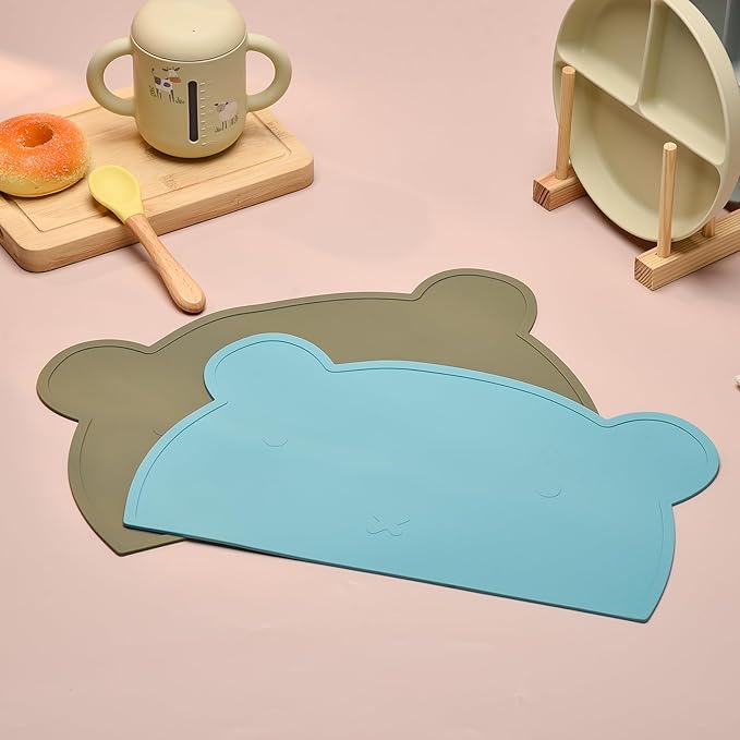 Silicone Bear Placemat for Toddlers (Blue Tones)