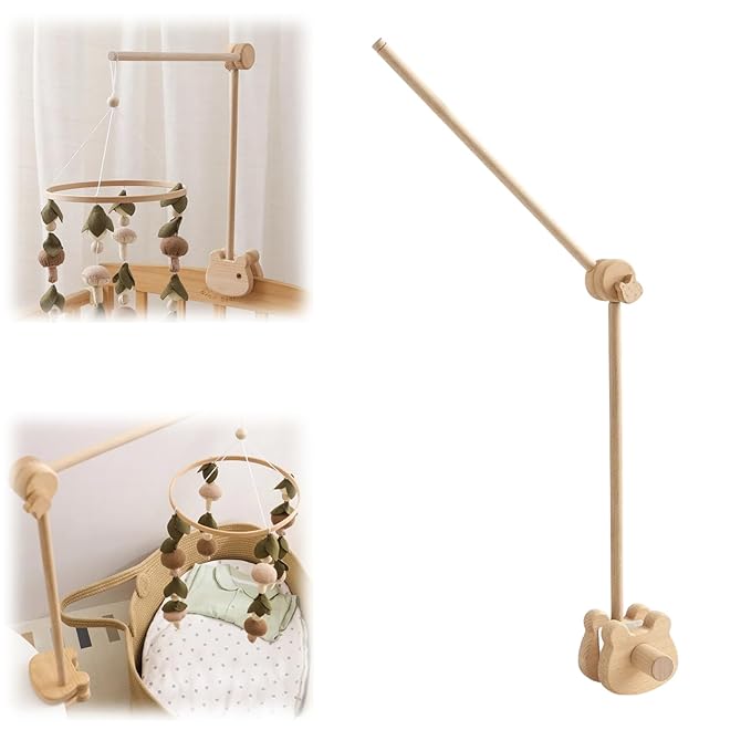Baby Crib Mobile Arm,Desktop Installable Bear Wooden Crib Baby Holder,Thickened Bear Nursery Decor Attachment,Safe Anti Slip Adjustable Height