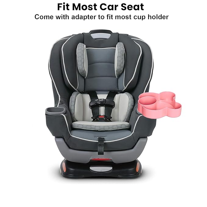 Car Seat Tray - Convert Cup Holder to a Tray for Snacks, Toys, 360 Rotatable for Kids Travel, Anywhere with Cup Holder (Pink)